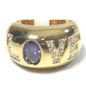 Gold Plated Love Ring Purple CZ Cubic Zirconia Size 5
